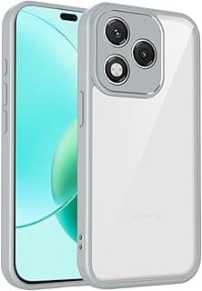 جراب لهاتف Honor 600 Lite 5G، جراب حماية متين ومقاوم للصدمات - جراب غير قابل للانزلاق مع حماية فائقة للكاميرا - حواف رمادية وظهر شفاف
