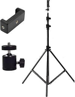 7 Feet Portable Adjustable Tripod Stand with Rotating Ball Head and Mobile Clip Holder for Photoshoot/Vlogging/Photography/Online Class.