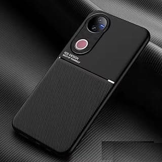 جراب موبايل متوافق مع Vivo V50 5G كلاسيك مضاد للصدمات من السيليكون وTPU ناعم وجلد وPC صلب، جراب مغناطيسي مضاد للصدمات PC + TPU لهاتف Vivo V50 5G (أسود)