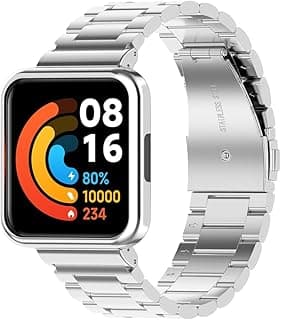 سوار معدني قابل للتعديل من الستانلس ستيل متوافق مع شاومي Redmi Watch 2 Lite - حزام بديل متين - فضي