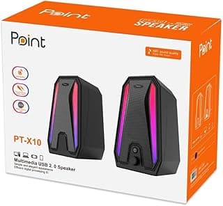 مكبر صوت للالعاب PT-X10 USB RGB من بوينت - ستيريو 2.0، مخرج 6 واط، يعمل بمنفذ USB، مدخل AUX 3.5 ملم - تصميم اسود مدمج مع اضاءة LED
