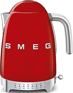 50's Retro 7 Cup Stainless Steel Variable Temperature Electric Kettle with 7 Temperature Settings, Led Display, Swivel Base and Keep Warm Function - Red - KLF04RDUS