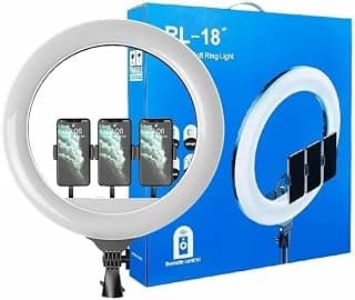 Soft LED Ring Light for Live Streaming and Makeup Artist 360 Degree 2700-6500K with 3 Mobile Phone Holders, Remote Control, 2m Stand, 45cm Diameter, White, Yellow, Max RL-18 with Bag