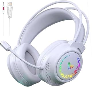 سماعة جيمنج Aula S611 بصوت ستيريو، سلكية 3.5 مم + USB لإضاءة RGB – مريحة للبشرة وجيدة التهوية – ميكروفون مرن بخاصية تقليل الضوضاء – درايفر 50 مم – للكمبيوتر وبلايستيشن 4 (أبيض)