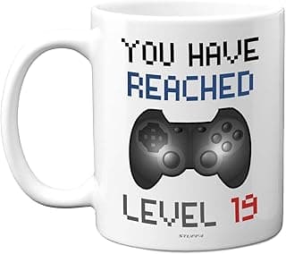 مج للقهوة بتصميم ابداعي عتيق لمحبي ألعاب الفيديو مطبوع بعبارة «Level 19»، امن للاستخدام في غسالة الأطباق، يصلح كهدية مثالية لعيد الميلاد التاسع عشر للرجال والنساء، 325 مل، سيراميك