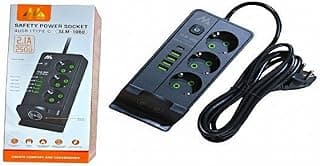 1080 Power Strip 3 Outlets 5 Vertical USB Ports with Wireless Charging Pad 2500W 220V 250V Detachable Switch Charging Station for Office Home 750℃ Flame Retardant (Black)