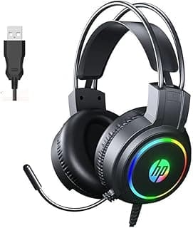 سماعة رأس للألعاب اتش بي H100 بنظام صوت محيطي 7.1 بمنفذ USB، تأثير إضاءة ملونة ار جي بي/ لطيفة على البشرة ومزودة بمسامات للتهوية/ميكروفون مرن بتقنية خفض الضوضاء/مشغلات 50 ملم للكمبيوتر وPS4/ أسود