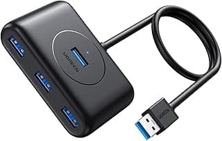 موزع USB 3.0 4 في 1 لنقل البيانات بسرعة 5 جيجابايت في الثانية من يوجرين للكمبيوتر واللاب توب والقرص الصلب الخارجي وذاكرة الفلاش ميموري ولوحة المفاتيح (1 متر) - أسود