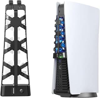 مروحة تبريد سيهاوي لجهاز PS5، مروحة هادئة، مروحة تبريد خارجية بإضاءة LED لإصدارات الأقراص والرقمي، مستويات سرعة قابلة للتعديل