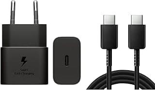 شاحن USB Type-C (25 وات) مع كابل Type-C إلى Type-C متوافق مع جميع الأجهزة - أسود