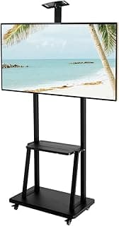Techzere Adjustable Height Movable Metal TV Trolley Stand Mount with Wheels for 32”-75” TVs Black