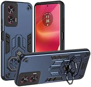 Case Compatible with Motorola Moto Edge 50 Fusion, Dual Layer Shockproof Protective Case with 360° Rotating Ring Kickstand and Magnetic Cover - Blue