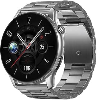 ساعة ذكية Watch 4 بشاشة 1.45 بوصة AMOLED، مقاومة للماء IP68، مكالمات ذكية، تصميم معدني فضي أنيق للرجال
