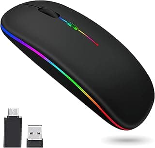 ماوس بلوتوث لاسلكي من كيو نايسون، وضع مزدوج نحيف، إضاءة ليد 5.1 + USB) صامت خفيف الوزن 2.4GHz قابل لإعادة الشحن بمحول نوع C لأجهزة اللابتوب/ماك بوك/آيباد آو إس 13 فما فوق (أسود مطفي)