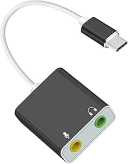 Sound Card USB Type C Virtual Surround Sound Audio Adapter with 3.5mm Aux Headphone and Microphone Jack HIFI Magic Voice for Laptop Desktop, Android Black