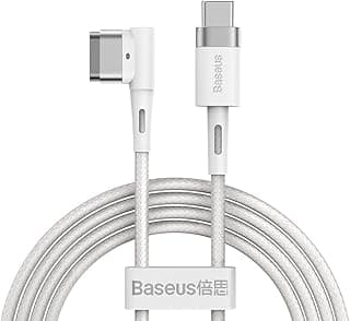 كابل شحن ماك بوك مغناطيسي Zinc من Baseus بقدرة 60W | USB-C إلى MagSafe 1 على شكل حرف L | لابل ماك بوك اير | وبرو 2 متر مجدول مع مؤشر LED | سبائك الألومنيوم | توصيل مغناطيسي آمن - أبيض