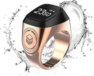 خاتم التسبيح الذكي YU WELL iQIBLA - صلاة المسلمين - تذكير بمواقيت الصلاة، شاشة OLED، خاتم ذكي للعد، تكنولوجيا قابلة للارتداء، مقاوم للماء (20 ملم معدن، ذهبي وردي)