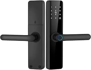 TTLock Smart Door Lock with Fingerprint, Password, NFC Card and Key, Wi-Fi and Tuya Mobile App, Aluminium Alloy, Black, for Home, Hotel and Office (Warranty 6 Years)