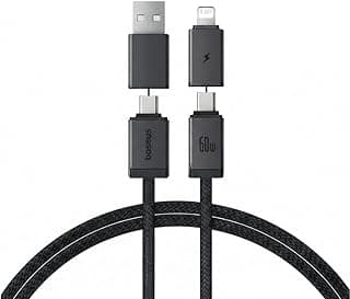 Versatile 4-in-1 Super Fast Charging Cable 60W PD |0.5/1/2Meter|USB-A & USB-C to Lightning & Type-C | Magnetic | 480Mbps Data Sync | Braided | for Apple, iPhone, iPad, Samsung Mobile (0.5Meter)