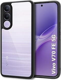 جراب شفاف لهاتف VIVO V70 FE، مضاد للصدمات بمعايير عسكرية، مضاد للاصفرار، غطاء حماية نحيف مع حماية للكاميرا - أسود