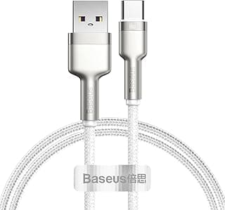كابل بيانات معدني من USB الى نوع سي سلسلة كافول باسيوس 66 وات 1 متر مناسب لموبايلات سامسونج وهواوي وشاومي واوبو - ابيض جلد صناعي