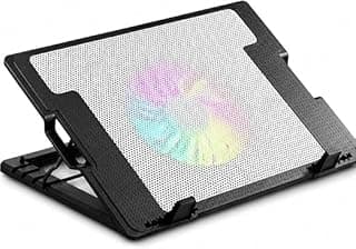 حامل تبريد لاب توب مع مروحة USB، وسادة تبريد نوت بوك قابلة للتعديل مع ضوء LED، تدفق هواء هادئ وقاعدة مضادة للانزلاق للمكتب والدراسة والالعاب ZR450