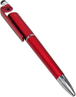 Pen Touch 3 in 1 Ballpoint Function Stylus Pen Touch with Mobile Stand Holder, Writing Pen,Screen Wipe compatible with All Smart Phones and Tablets - (Red)