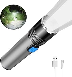 كشاف بإضاءة LED قابل لإعادة الشحن بمنفذ USB، أفضل كشاف تكتيكي بإضاءة LED صغير قابل للتكبير، بـ 3 أوضاع إضاءة LED ساطعة للطوارئ والتخييم في الهواء الطلق، كشاف يدوي محمول باليد من واي جوي