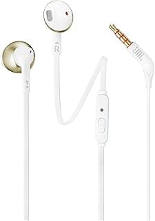 سماعة داخل الأذن سلكي اذن مع ميكروفون، ذهبي فاتح، JBLT205CGD، من جيه بي ال، JBL تي 205 سي جي دي