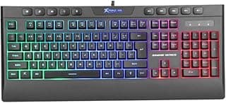 كيبورد ألعاب KB-508 بغشاء مع مفاتيح وسائط متعددة وإضاءة خلفية بألوان قوس قزح من اكسترايك مي، لون أسود
