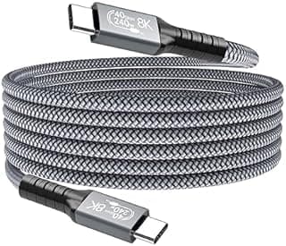 كابلات USB-C إلى USB-C، شاشة عرض بدقة 8K عالية الوضوح، كابل شحن سريع مضفر من النوع C إلى النوع C بقدرة 240 واط،