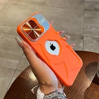 Compatible with iPhone 16 Heavy Duty Shockproof Case with Stand and Camera Lens Protector | 3D Grip | Logo Window | Soft Silicone Bumper - (Orange)
