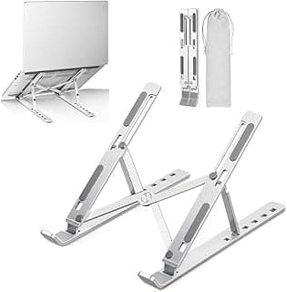 Universal Holder - Adjustable Aluminum Laptop Stand with 7 Angle Positions for Ergonomic Viewing, Foldable Portable Design Fits All Laptops, Enhances Airflow and Comfort for Professional Daily Tasks
