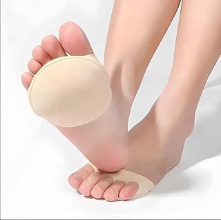 Forefoot Gel Cushion Sleeves for Women and Men - Metatarsal Pad Socks with Toe Separator, Invisible Anti Slip Foot Protectors for High Heels, Sneakers and Daily Shoes, Beige Medium 2 Pairs