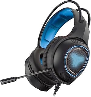 AVALON REEVO Gaming Headset, 7.1 Surround Sound PS4 Headset with Microphone, For Games, PC Headphones, Heavy Bass, Telescopic, Noise Isolation, Wired, FPS Compatible, LED Light BLUE