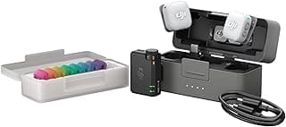 DJI ميكروفون ميني 2 (2 تي اكس + 1 ار اكس قياسي + علبة شحن)، ميكروفون لافالير لاسلكي لمدونات الفيديو لايفون/اندرويد/الكاميرا، ميكروفون بلوتوث، خاصية الغاء الضوضاء، بطارية 48 ساعة، غطاء متعدد الالوان