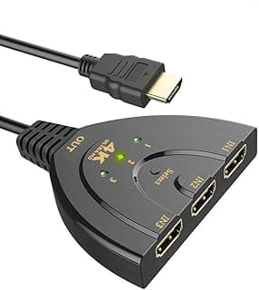 HDMI Switch, 3 Port 4K HDMI Switcher 3x1 Switch HDMI Splitter Pigtail Cable Supports Full HD 4K 1080P 3D Player