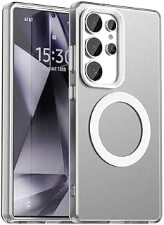 Case for (Compatible with For Samsung S25 Ultra) Magnetic Charging, Ultra Thin Shockproof Matte Hard PC Mobile Phone Case, Translucent Soft Silicone TPU Bumper Protective Case (White)