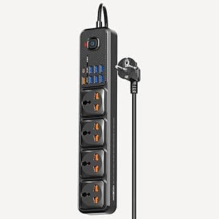 مشترك كهرباء MX-ST16 12 في 1 بقدرة 20 وات، 4 مقابس، 7 منافذ USB، منفذ Type-C PD، طول 2 متر - أسود