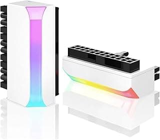 محول ATX بـ 24 دبوس للوحة الأم، مع إضاءة ARGB، لون أبيض، للتجميل الداخلي لصندوق الحاسوب