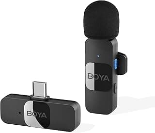 بويا ميكروفون لافالير لاسلكي BY-V10 لاجهزة اندرويد بمنفذ USB C للهواتف الذكية والتابلت، خارجي صغير بمشبك للهاتف الخلوي لتسجيل الفيديو والمدونات الصوتية واليوتيوب والبث المباشر، أحادى