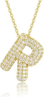 USHOP A-Z Letter Necklace for Men Women – 14K Gold Plated Stainless Steel Chain with Cubic Zirconia Stone Jewelry