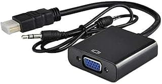 محول HDMI إلى VGA بدقة 1080P مع كابل صوت 3.5mm وفيديو عالي الدقة للكمبيوتر واللابتوب (أسود)
