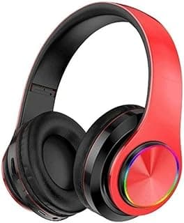 Wireless Bluetooth Headphone - with RGB lighting LED - Over Ear Stereo Music Headset with Memory Card Support, Gaming Headphones -with Built-in Microphone SD-1009 - هيدفون (Red)