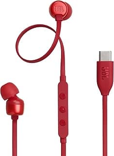 سماعات أذن بسلك تون 310C بتعمل بكابل USB نوع سي صوت عالي الدقة من جيه بي ال، كابل مسطح مضاد للتشابك، جهاز تحكم بـ 3 أزرار مع ميكروفون (أحمر)