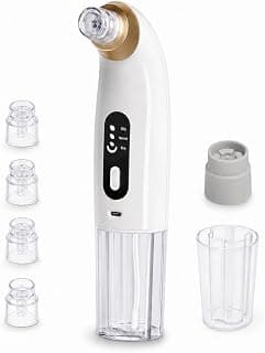 Blackhead Remover Vacuum, Facial Pore Cleaner with 6 Suction Heads, with Extra Water Tank, USB Rechargeable Face Cleansing Device, Adjustable Modes for Skincare Routine (White)