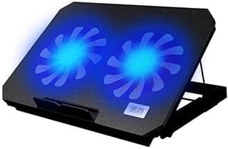 قاعدة تبريد لابتوب بمروحتين كبيرتين صامتتين، 5 مستويات ارتفاع، إضاءة LED وموزع USB، حتى 15.6 بوصة