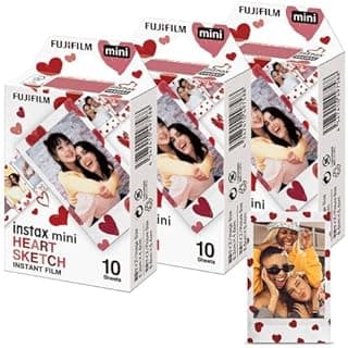 فيلم تصوير فوري فوجي فيلم Instax Mini Heart Sketch، 10 صور، عبوة من 3 علب