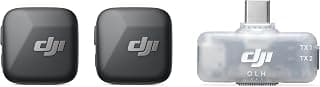DJI ميكروفون ميني 2 (2 تي اكس + 1 موبايل ار اكس + حافظة شحن)، ميكروفون لاسلكي لايفون 17/16/15 واندرويد/تابلت/الكمبيوتر، التوصيل والتشغيل، بطارية 90 ساعة، نقل 300 متر، الغاء الضوضاء، مدونة الفيديو