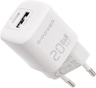 شاحن من جي باور بتقنية USB، متوافق مع آيفون 14/13 وسامسونج جالاكسي وجوجل بكسل وآيباد، بمنفذين